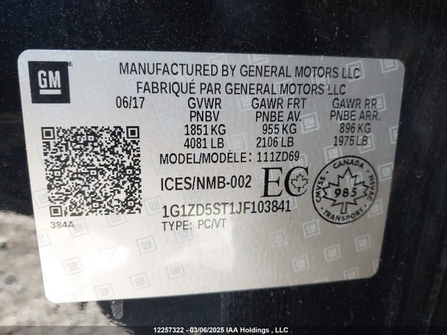 1G1ZD5ST1JF103841 Chevrolet lfv - direct injection, variable valve timing, gen 1