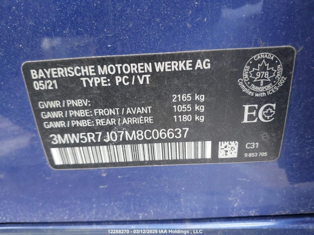 3MW5R7J07M8C06637 BMW 330I