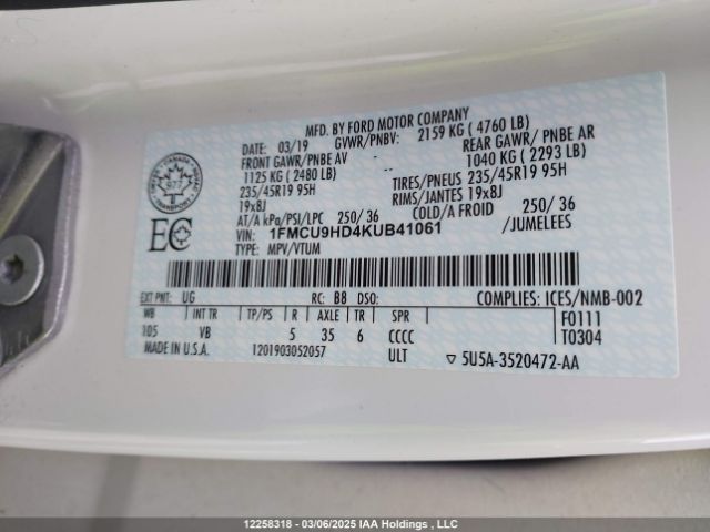 1FMCU9HD4KUB41061 Ford 1.5l gtdi sigma w/premium fuel
