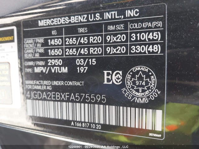 Mercedes-Benz 2015 2015 4JGDA2EBXFA575595 Image 9