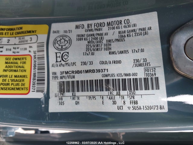 3FMCR9B61MRB39371 Ford dragon