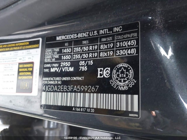 4JGDA2EB3FA599267 Mercedes-Benz Ml-Class