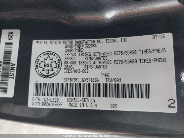 5TFBY5F11GX571836 Toyota Tundra Limited 5.7l V8