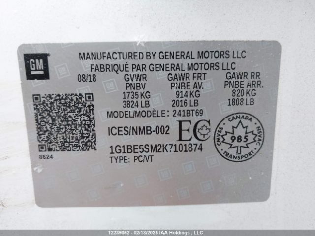 1G1BE5SM2K7101874 Chevrolet le2 -di: direct injection, vvt: variable valve timing, gen, alum