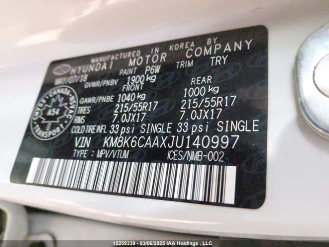 KM8K6CAAXJU140997 Hyundai Kona 2.0l Luxury