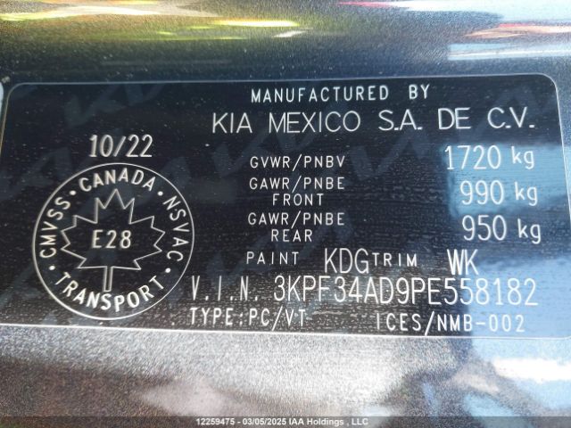 3KPF34AD9PE558182 KIA Forte Ex/ex Premium/ex+/gt-line