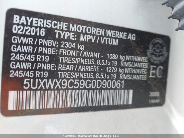 5UXWX9C59G0D90061 BMW X3