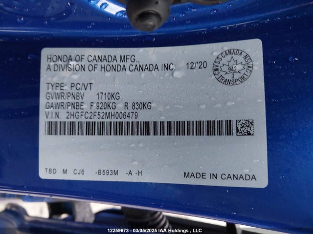 Honda Civic Lx 2021 2HGFC2F52MH006479 Image 9
