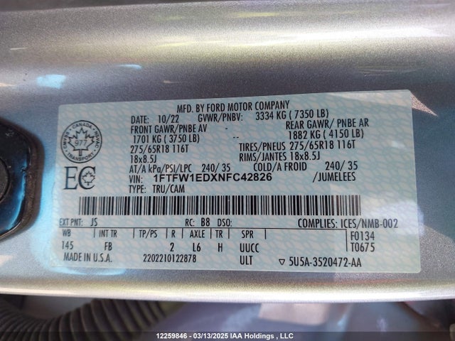 1FTFW1EDXNFC42826 Ford hev