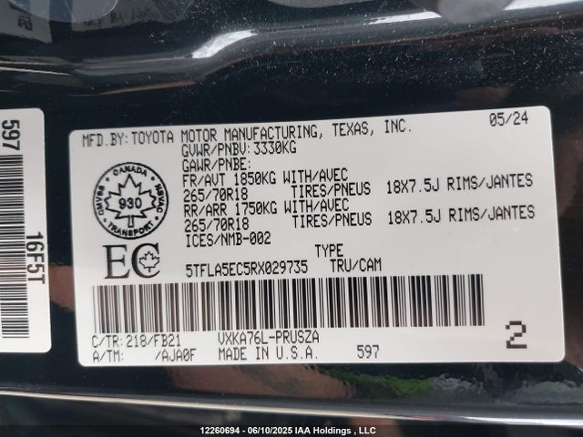 Toyota Tundra Sr5 2024 5TFLA5EC5RX029735 Image 9