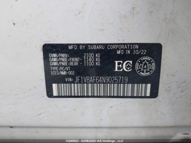 JF1VBAF64N9025719 Subaru dib