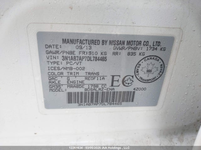 Продажа на аукционе авто 2013 Nissan Sentra S/sv/sr/sl, vin: 3N1AB7AP7DL784465, номер лота: 12261634