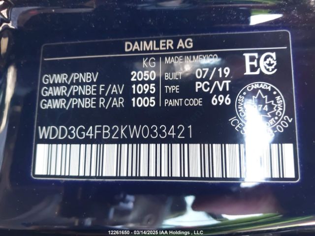 WDD3G4FB2KW033421 Mercedes-Benz A 220 4matic