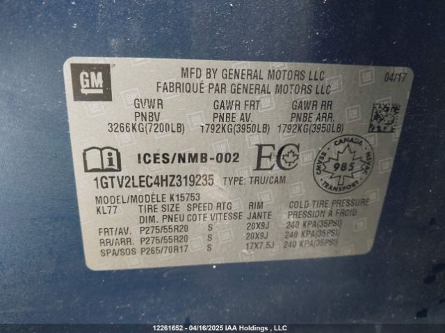 1GTV2LEC4HZ319235 GMC l83 -spark ignited direct injection, variable valve timing, afm, e85 max, alum