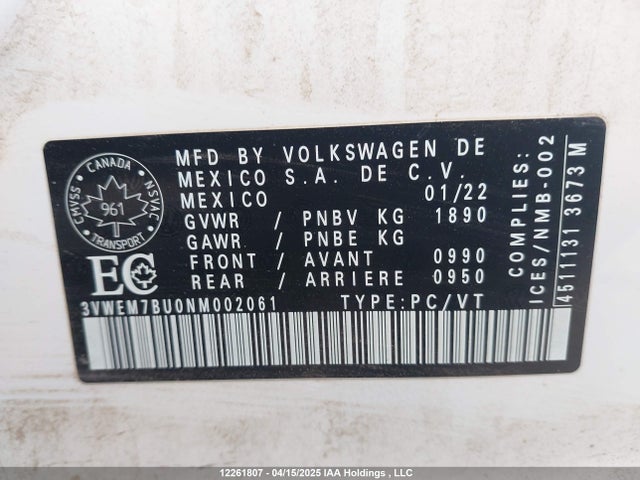 3VWEM7BU0NM002061 Volkswagen 1.5 tsi