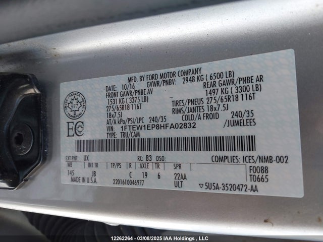 Ford F150 Supercrew 2017 1FTEW1EP8HFA02832 Image 9