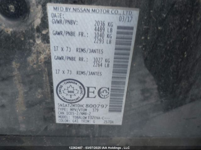 5N1AT2MT0HC800797 Nissan Rogue S/sl