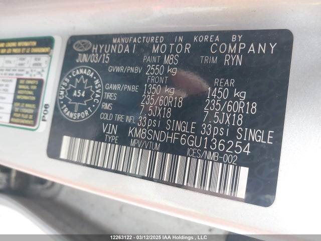 Hyundai gdi lambda ii 2016 KM8SNDHF6GU136254 Image 9