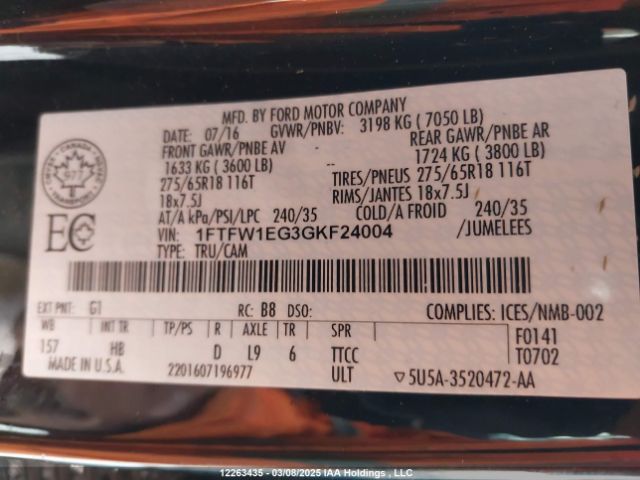 1FTFW1EG3GKF24004 Ford 2016