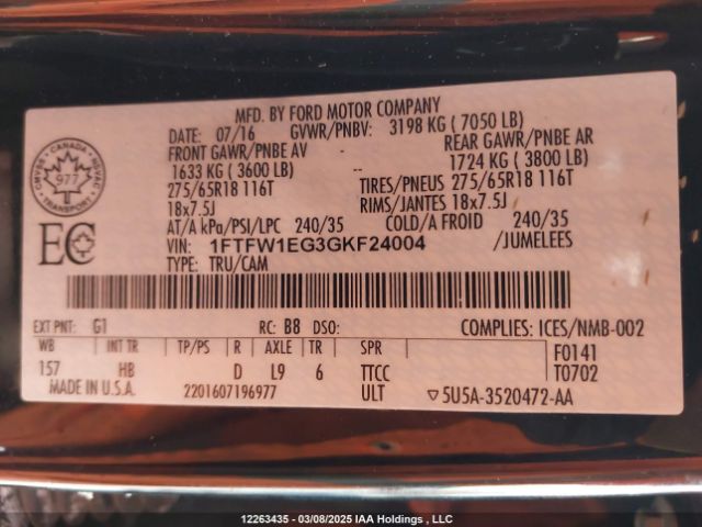 1FTFW1EG3GKF24004 Ford 2016