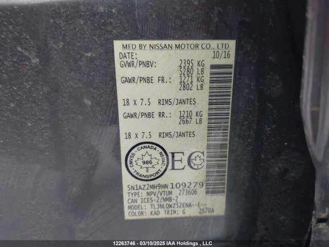 5N1AZ2MH9HN109279 Nissan Murano