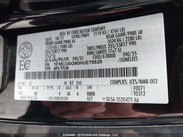Ford ESCAPE SE 2017 1FMCU0G90HUE79526 Image 21