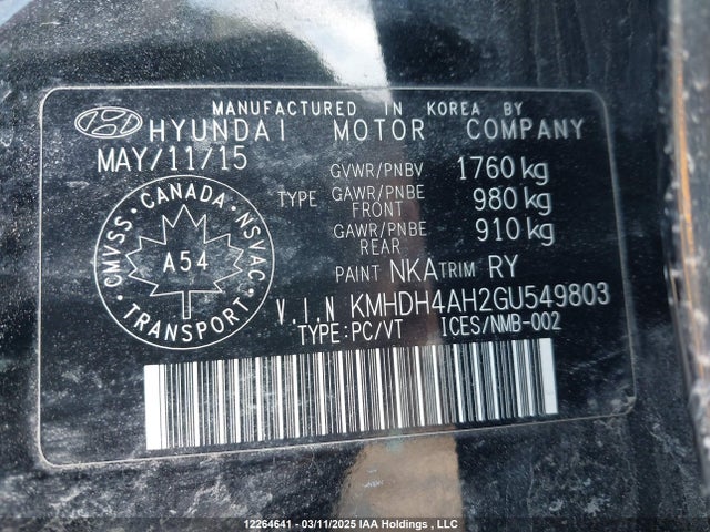 KMHDH4AH2GU549803 Hyundai dohc gdi nu