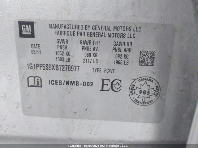 Продаж на аукціоні авто 2011 Chevrolet Cruze, vin: 1G1PF5S9XB7278977, номер лоту: 12264854