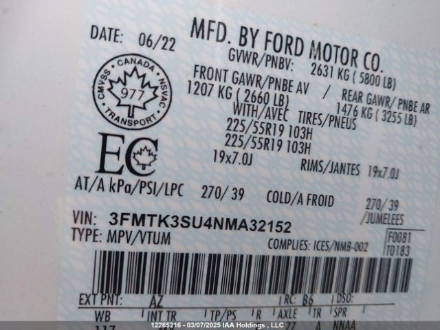 3FMTK3SU4NMA32152 Ford Mustang Mach-E