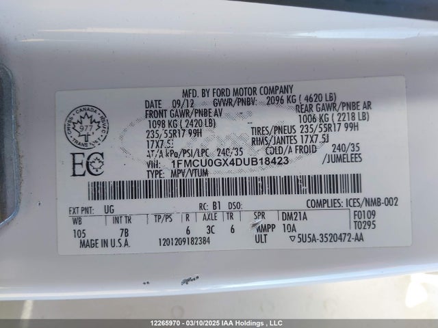 Продаж на аукціоні авто 2013 Ford Escape Se, vin: 1FMCU0GX4DUB18423, номер лоту: 12265970