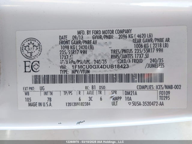 Продаж на аукціоні авто 2013 Ford Escape Se, vin: 1FMCU0GX4DUB18423, номер лоту: 12265970