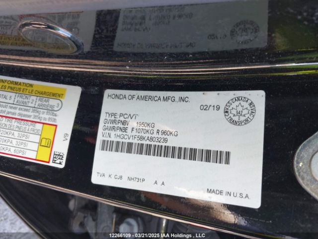 1HGCV1F58KA803239 Honda ACCORD EXL