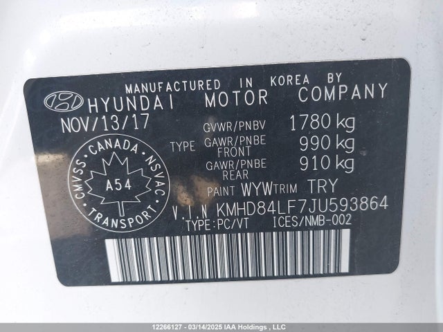 KMHD84LF7JU593864 Hyundai mpi nu