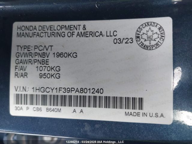 1HGCY1F39PA801240 Honda l15be