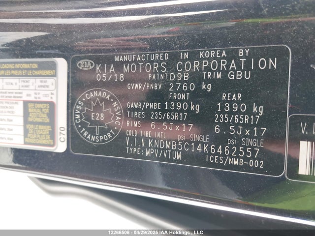 KNDMB5C14K6462557 KIA gdi lamda - ii