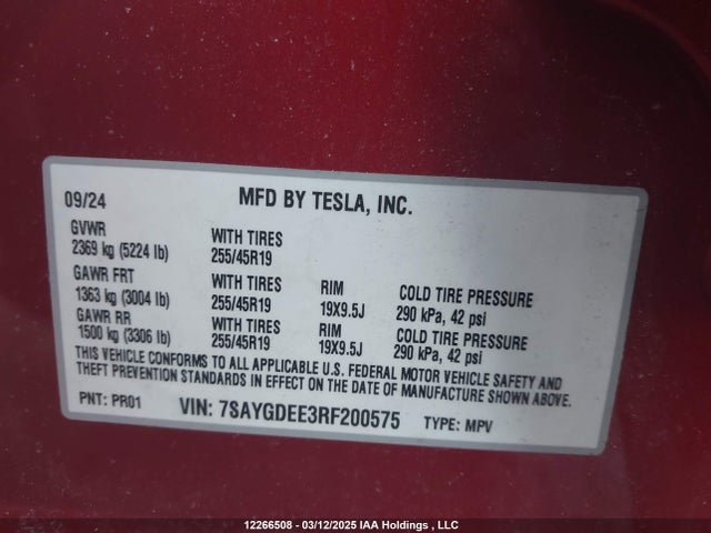 7SAYGDEE3RF200575 Tesla Model Y