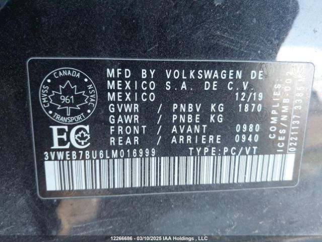 3VWEB7BU6LM016999 Volkswagen 1.4 tsi