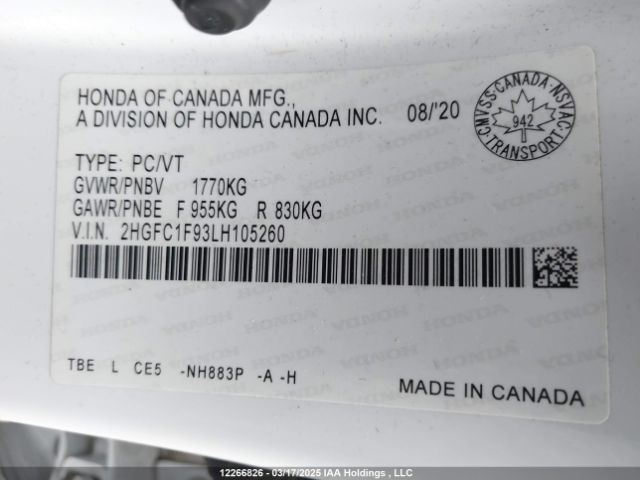 2HGFC1F93LH105260 Honda Civic Touring