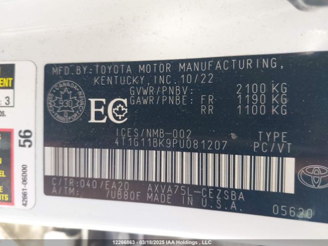 4T1G11BK9PU081207 Toyota Camry
