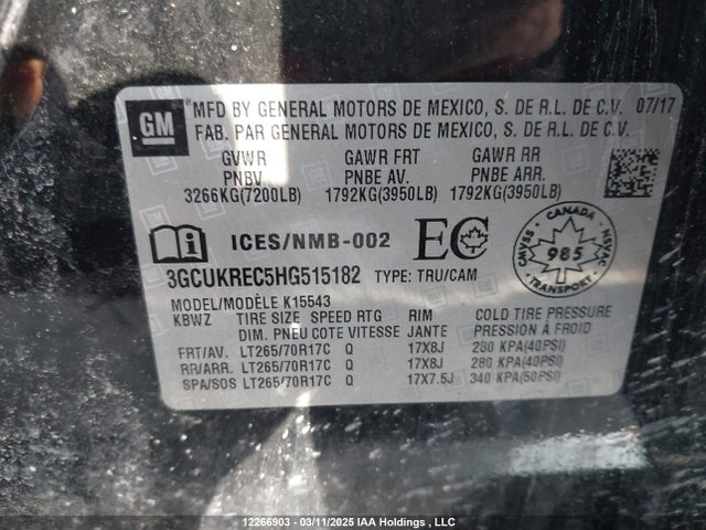 3GCUKREC5HG515182 Chevrolet l83 - sidi: spark ignited direct injection, vvt: variable valve timing, afm, e85 max, alum
