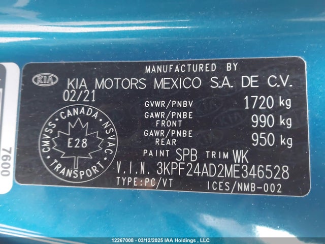 3KPF24AD2ME346528 KIA mpi nu
