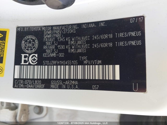 5TDJZRFH1HS455105 Toyota 2gr-fks
