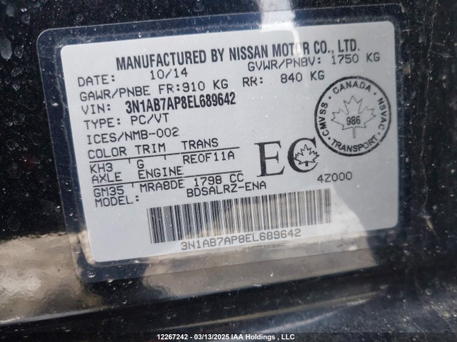 3N1AB7AP8EL689642 Nissan 2014
