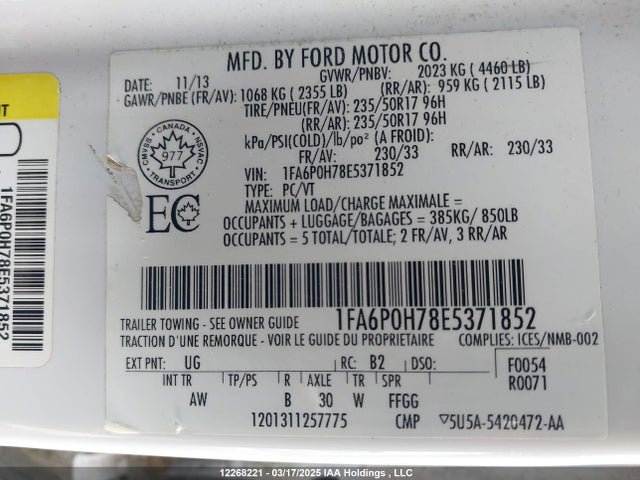 1FA6P0H78E5371852 Ford Fusion