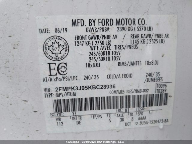 2FMPK3J95KBC28936 Ford 2.0l gtdi w/premium fuel