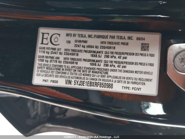 5YJ3E1EBXRF850988 Tesla MODEL 3