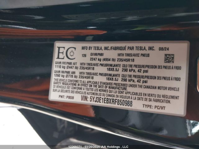 5YJ3E1EBXRF850988 Tesla MODEL 3