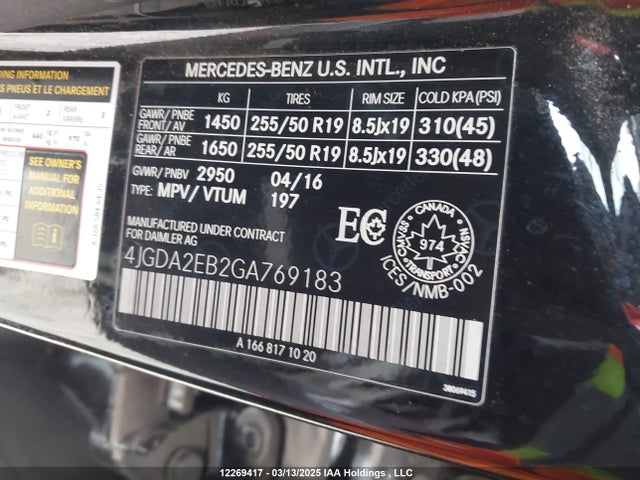 Продаж на аукціоні авто 2016 Mercedes-benz Gle 350d 4matic, vin: 4JGDA2EB2GA769183, номер лоту: 12269417