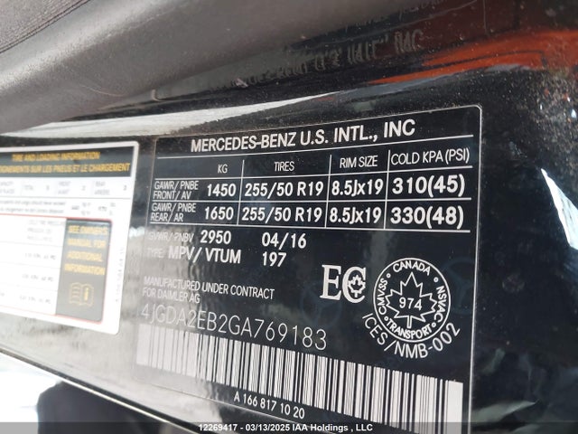 Продаж на аукціоні авто 2016 Mercedes-benz Gle 350d 4matic, vin: 4JGDA2EB2GA769183, номер лоту: 12269417
