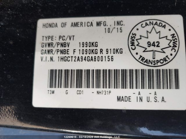 1HGCT2A94GA800156 Honda Accord Touring